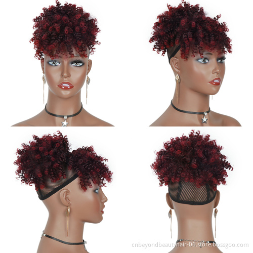 Drawstring Kinky Curly High Puff Ponytail Synthetic Hair Extensions African American Hair Ponytail With Bangs Short Wrap Clip